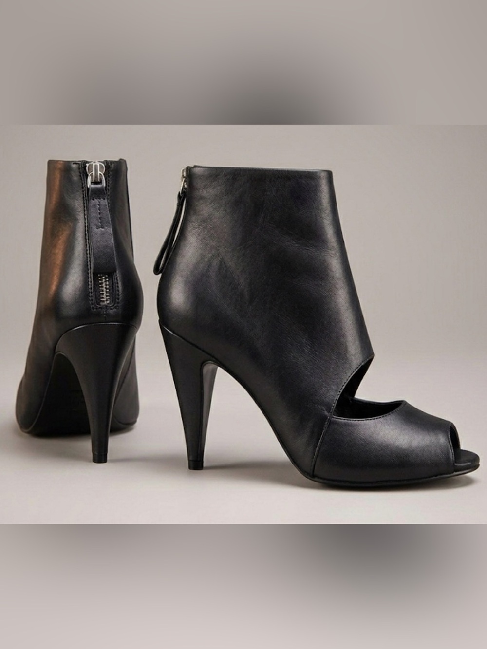 🆕 Nine West- Black Leather Peep-Toe Ankle Booties/Heels